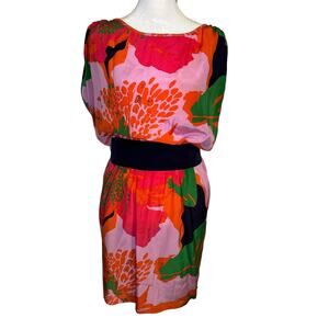 Akiko multicolor floral print silk mini dress size S